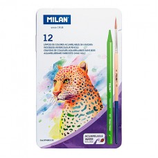 Набор цветных недревесных водорастворимых карандашей 12 цветов + 1 кисть в металлическом пенале, Milan