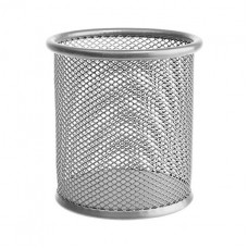 Подставка для ручек круглая металлическая сетчатая, серебристая