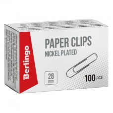 Скрепки 28 мм, Berlingo, (100 штук), круглые, никелир